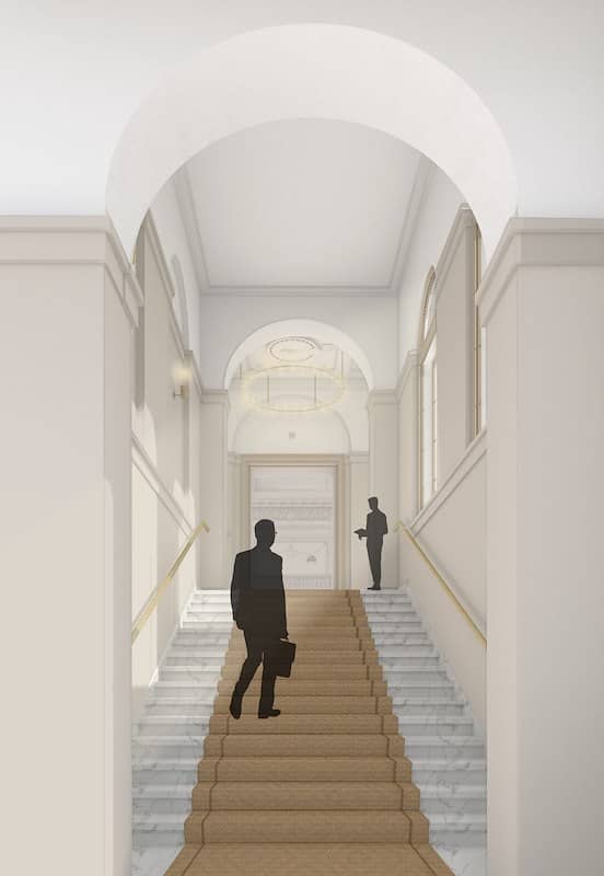 Impressie van brede nieuwe trap