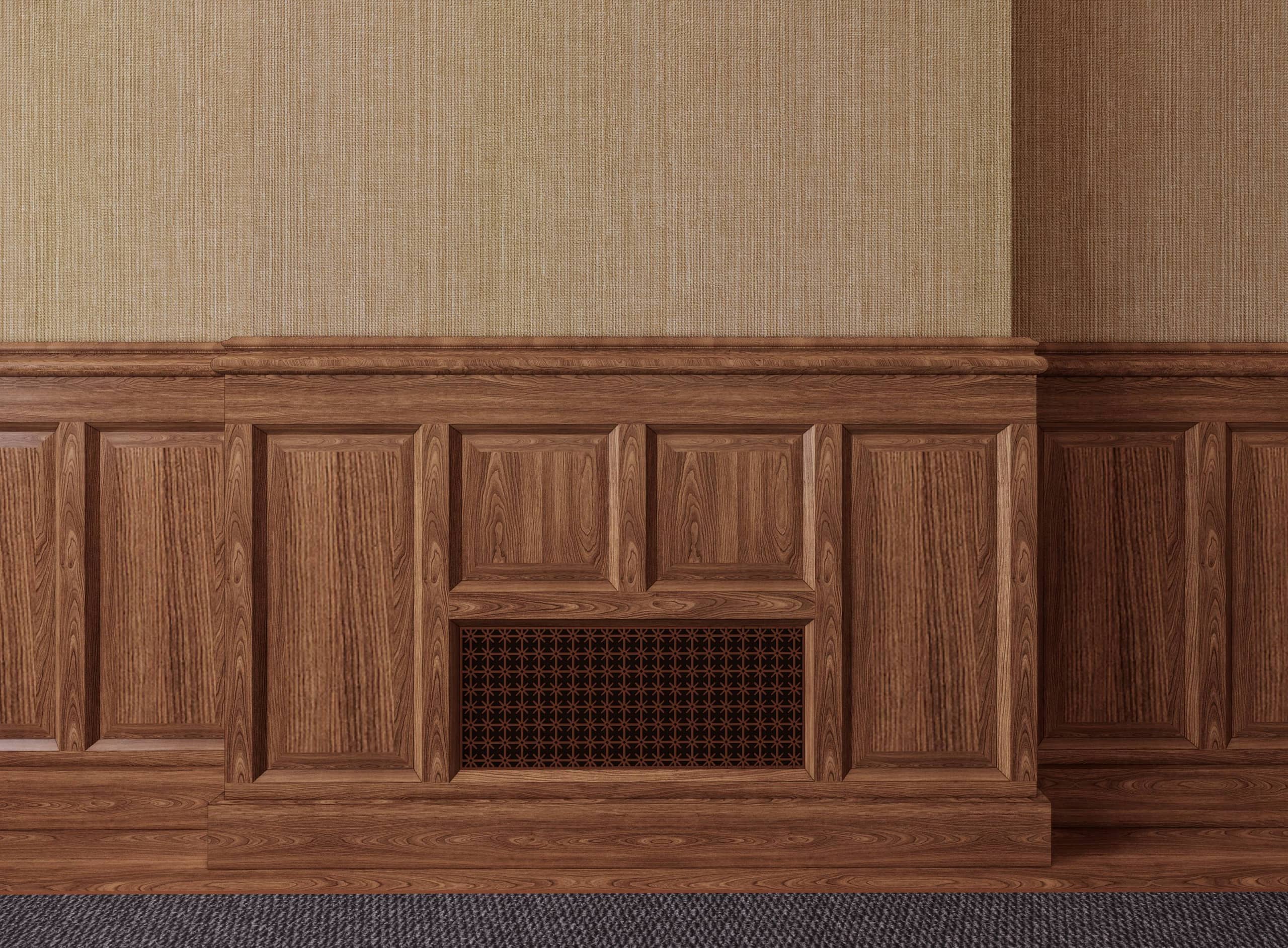 Impressie lambrizering gebouw J met ingepast rooster