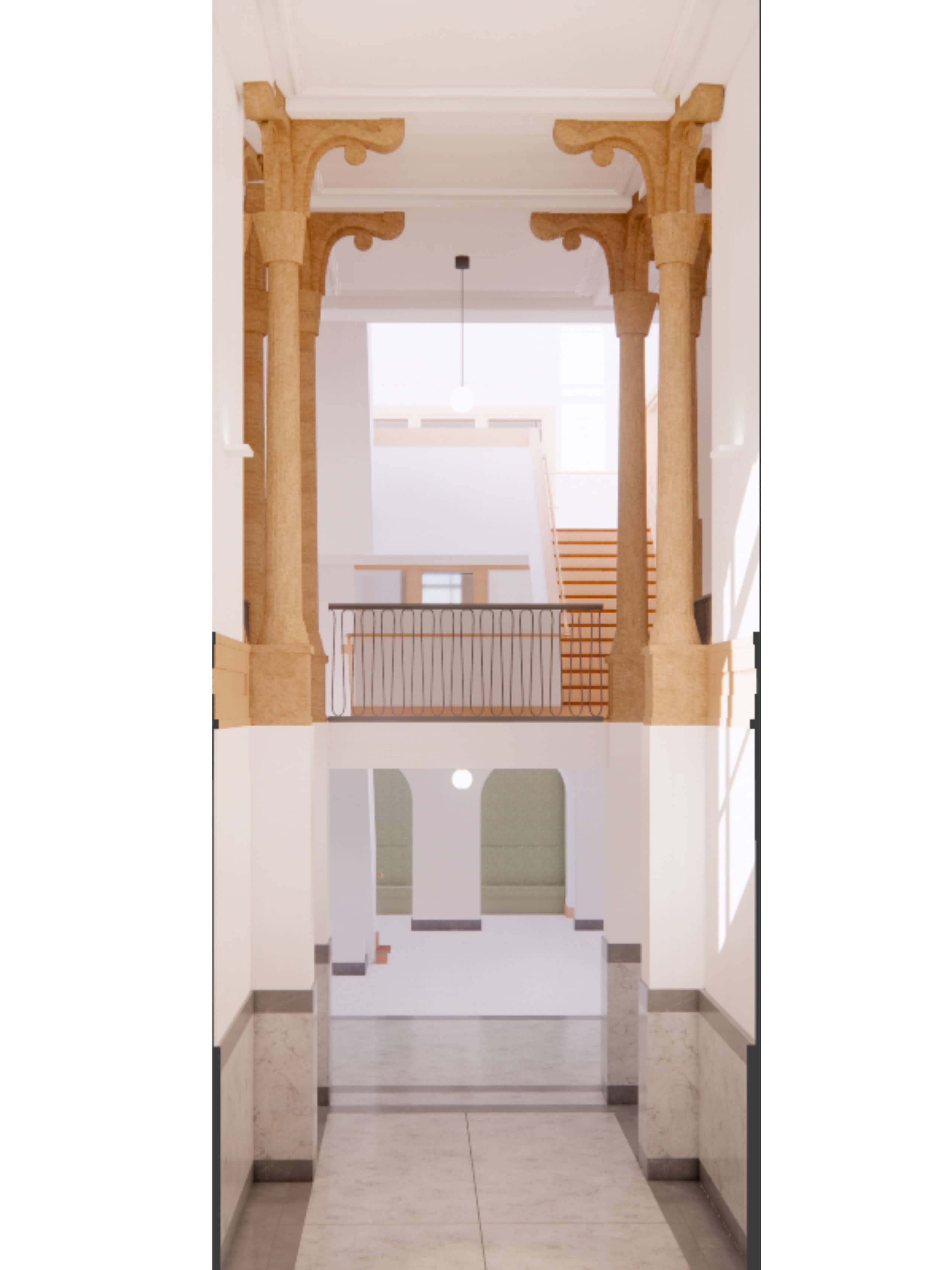 Impressie trap op verdieping in gebouw K