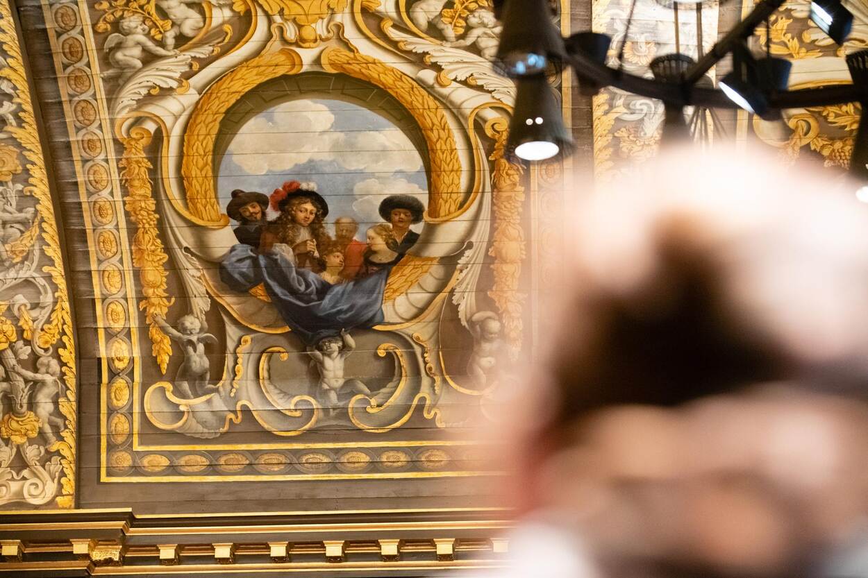 Detail van plafondschildering in Binnenhofgebouw