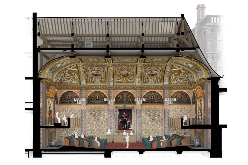 Lengtedoorsnede over plenaire zaal Eerste Kamer