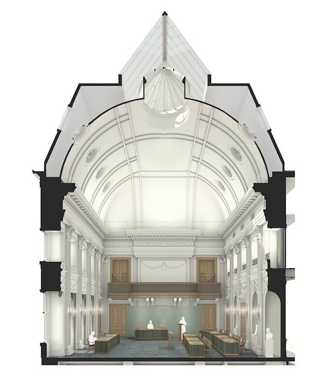 Impressie dwarsdoorsnede Oude Zaal na renovatie