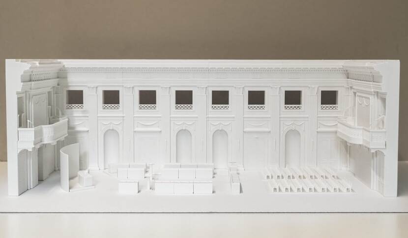 3D print van Oude Zaal zonder buitengevel, met vergaderopstelling